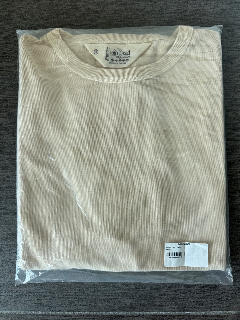BRAINDEAD PIGMENT PIQUE T-SHIRT - SIZE M NATURAL